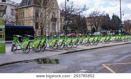 Budapest, Hungary, March 15 2019: Bubi Moll Rent A Bike Station In Andrassy Street