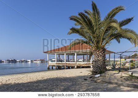 Nea Moudania, Greece - March 31, 2019: Coastal Street Of Town Of Nea Moudania, Chalkidiki, Central M