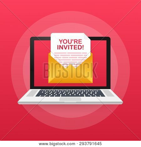 You Are Invited! Badge Icon. Written Inside An Envelope Letter. Vector Stock Illustration.