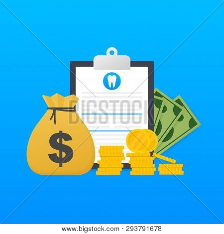 Dental Care Concept. Medical Clipboard. Dental Insurance. Vector Stock Illustration.