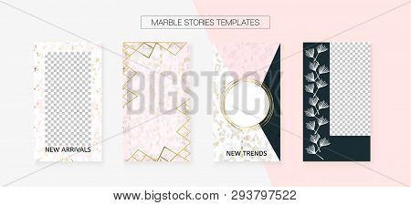 Stories Template Cool Vector Layout. Social Media Blogger Covers Set. Hipster App Kit, Pink White Go