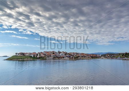 Ammouliani, Greece - April 3, 2015: Panorama To Ammouliani Island, Athos, Chalkidiki, Central Macedo