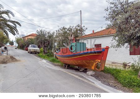 Ammouliani, Greece - April 3, 2015: Town At Ammouliani Island, Athos, Chalkidiki, Central Macedonia,