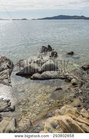 Ammouliani, Greece - April 3, 2015: Coastline Of Ammouliani Island, Athos, Chalkidiki, Central Maced