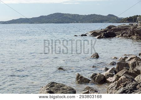 Ammouliani, Greece - April 3, 2015: Coastline Of Ammouliani Island, Athos, Chalkidiki, Central Maced