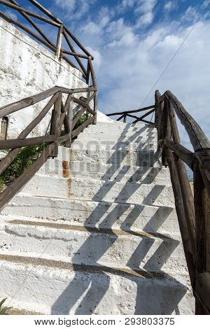 Ammouliani, Greece - April 3, 2015: Coastline Of Ammouliani Island, Athos, Chalkidiki, Central Maced