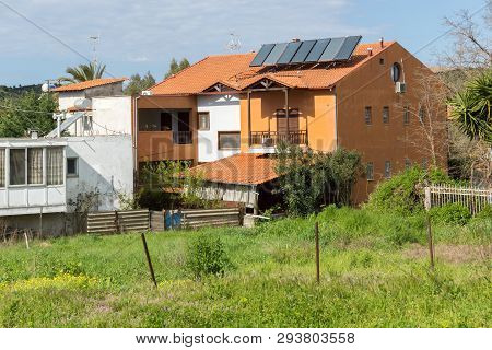 Ammouliani, Greece - April 3, 2015: Town At Ammouliani Island, Athos, Chalkidiki, Central Macedonia,