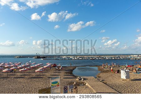 Chernomorets, Bulgaria - August 11, 2018:  Sunset View Of Beach Of Chernomorets, Burgas Region, Bulg