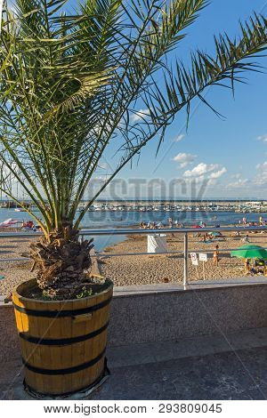 Chernomorets, Bulgaria - August 11, 2018:  Sunset View Of Beach Of Chernomorets, Burgas Region, Bulg