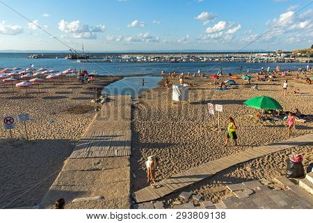 Chernomorets, Bulgaria - August 11, 2018:  Sunset View Of Beach Of Chernomorets, Burgas Region, Bulg