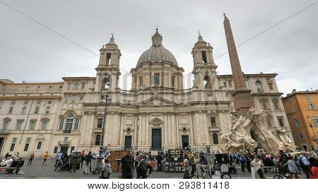 Rome, Italy- September 30, 2015: Santagnese Church In Piazza Navona In Rome