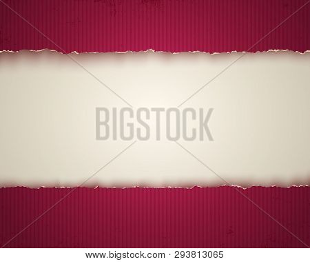 Vector Vintage Red Background With Torn Old Paper. White And Torn Old Paper