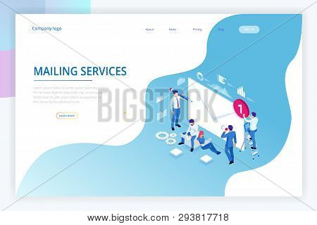 Isometric Mailing List Or Mailing Services. Online Marketing And Communication. Electronic Mail Mess
