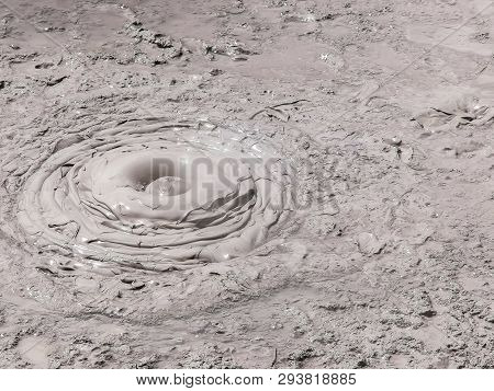 Close Up Shot Of Thick Boiling Mud Pool Near Rotorua
