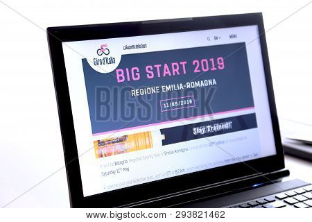Bologna, Italy - March 26, 2019: Illustrative Editorial Website Of Giro Ditalia Logo Visible On Disp