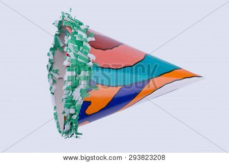 Party Cone Hat With Abstract Pattern. Birthday Party Cap Isolated On White Background. Funny Accesso