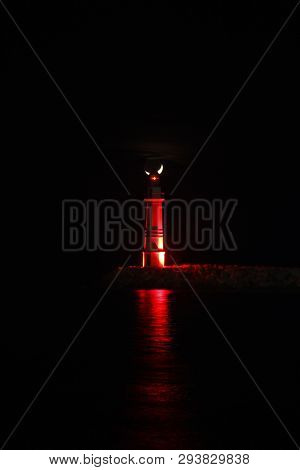 Seaside Town Of Turgutreis And Spectacular Sunsets. With New Moon