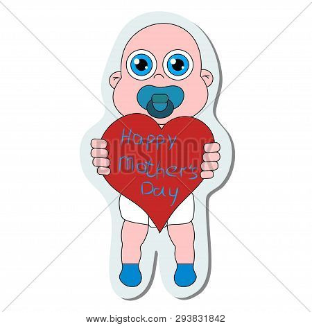 Baby Boy With Heart What Have Title Sticker. Stock Vector Isolated Illustration