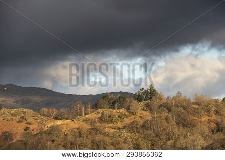 Beautiful Landscape Image Of Countryside Around Rydal Water In Uk Lake District During Spring Sunris