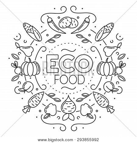 Eco Food. Set Of Different Fruit And Vegetables Icons On White Background. Stock Vector Illustration