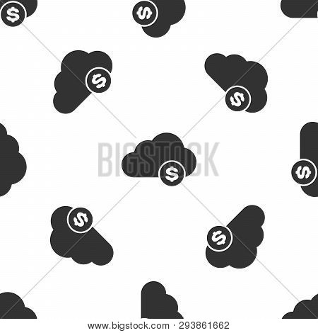 Grey Cryptocurrency Cloud Mining Icon Isolated Seamless Pattern On White Background. Blockchain Tech