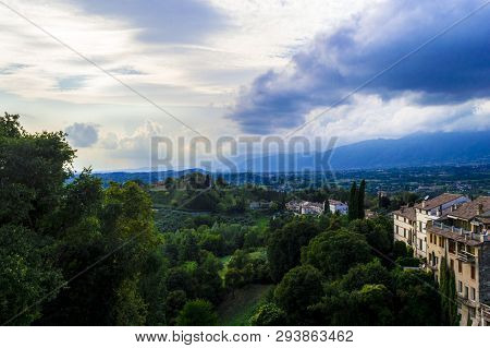 View Behind Asolo With Clouds And Trees