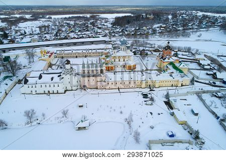 The Old Tikhvinsky Bogorodichniy Monastery On The March Day (aerial Survey). Tikhvin, Russia