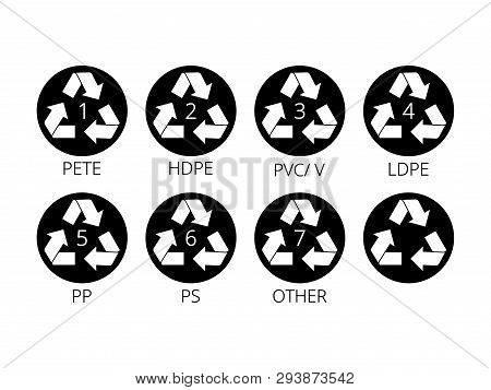 Recycling Symbols For Plastic. Flat Icons, Signs For Design Packaging.