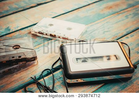 Vintage Cassette Player And Audio Cassatte. Retro Fashion