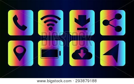 Big Vector Set Of Neon Icons For Smartphone Or Web Site.