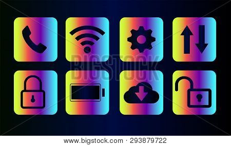 Vector Set Of Neon Icons For Smartphone Or Web Site.