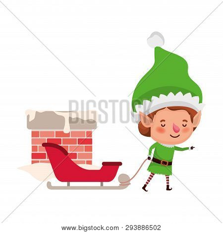 Elf With Sleigh Avatar Chatacter Vector Illustration Design