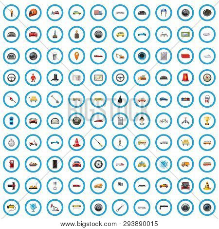 100 Road Icons Set In Cartoon Style For Any Design Vector Illustration