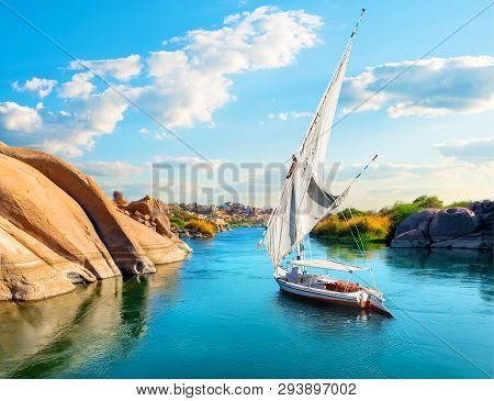 River Nile In Egypt. Aswan In Africa