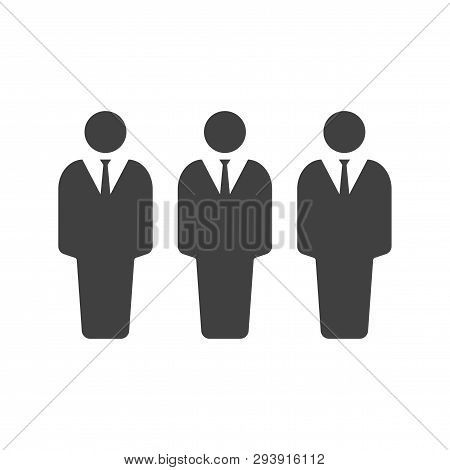 Icon People In Business Suits. Three Abstract Figures Standing In A Row. Vector On White Background.