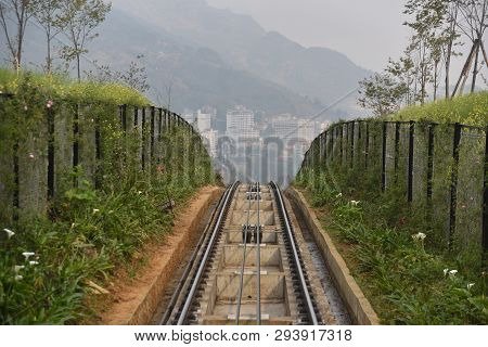 Train To Fansipan Peak In Morning Fog From Sapa Railway Station Sapa,vietnam