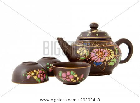 Servizio da tè ceramica, stile cinese, isolata on white