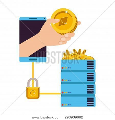 Cryptocurrency Etherum Coins Set Icons Vector Illustration Design
