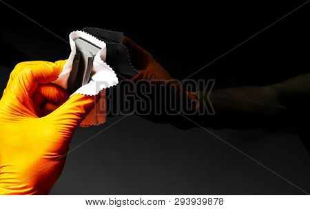 Car Polish Wax Worker Hands Polishing Car. Buffing And Polishing Vehicle With Ceramic. Car Detailing