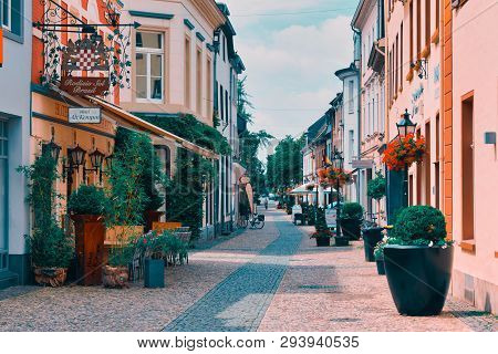 Kempen, Germany - July 13, 2016: Restaurants Invite Visitors And Tourists In Historic Downtown