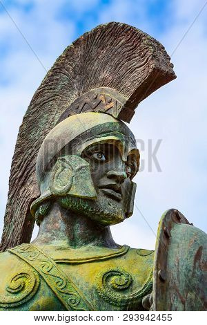 Close-up Portrait, Statue Of Leonidas, King Of Sparta, Peloponnese, Greece