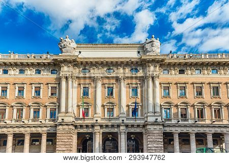 Facade Of Galleria Alberto Sordi, Iconic Building And Shopping Arcade In Rome, Italy