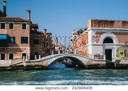 Venice, Italy - September, 9 2018: View Of The Bridge On Rio De La Fornace From The Giudecca Canal