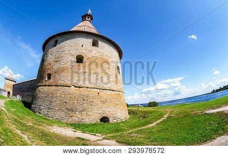 Shlisselburg, Russia - August 8, 2018: Fisheye View On Historical Fortress Oreshek Is An Ancient Rus