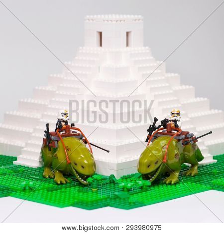 RUSSIA, SAMARA, April 05, 2019. Constructor Lego Imperial Stormtrooper Rides a Rosospinnik - Star Wars Episode 4
