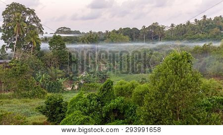 Beautiful Landscape Jungle View And Morning Fog In Bukit Kalam Village,labuan,malaysia.nature Backgr