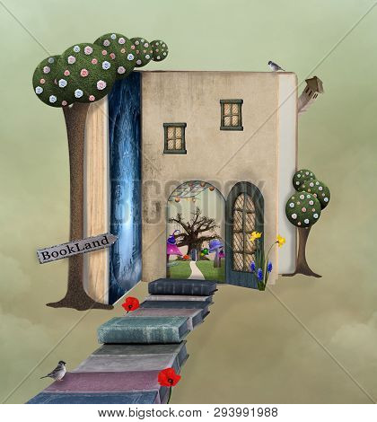 Fantasy Pathway To The Book House - 3d And Digital Painted Illustration