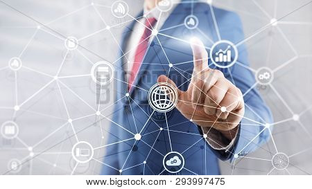 Ict - Information And Telecommunication Technology And Iot - Internet Of Things Concepts. Diagrams W