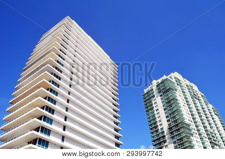 Two Luxury Condominium Towers In The South Beach Section Of Miami Beach,florida