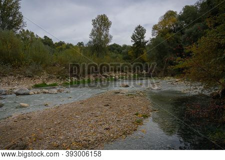 Sulphurous River At Lavino In Autumn In Abruzzo In Italy